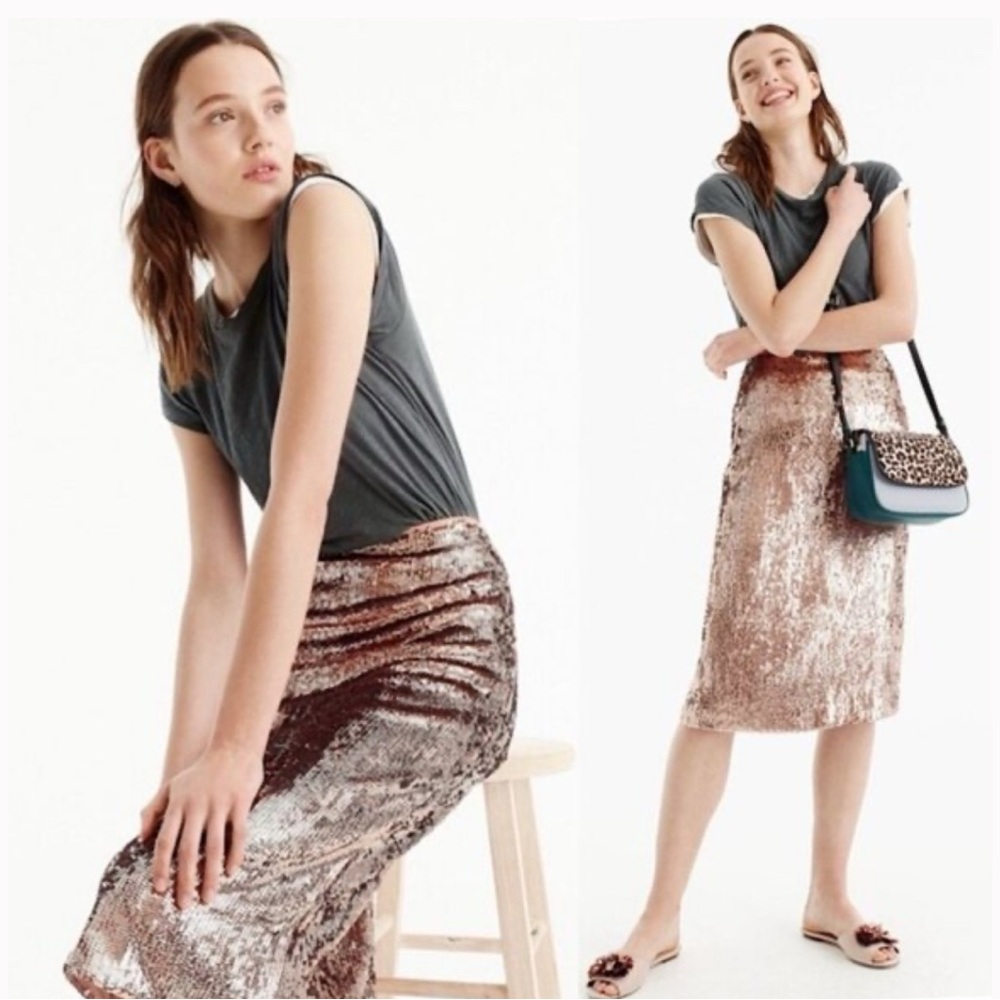 J.Crew Collection sequin pencil skirt in Rose-gold